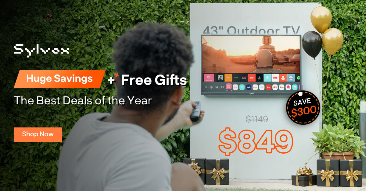 Sylvox Black Friday discount details showing Pool Pro and Deck Pro outdoor TV models