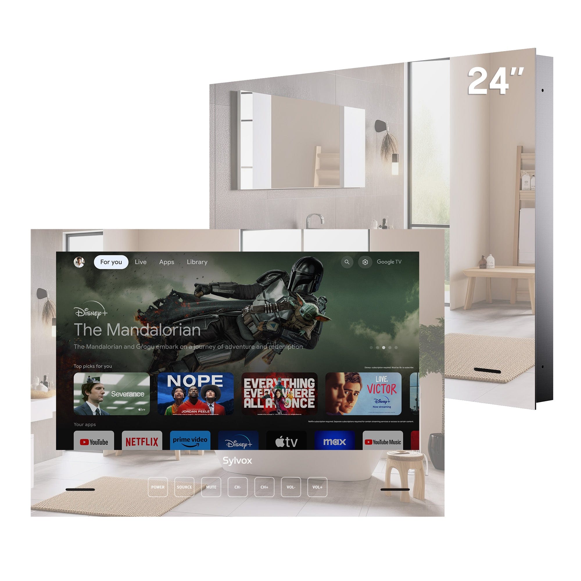 24" Waterproof Smart Mirror TV For Bathroom（Embedded Wall Model） – SYLVOX