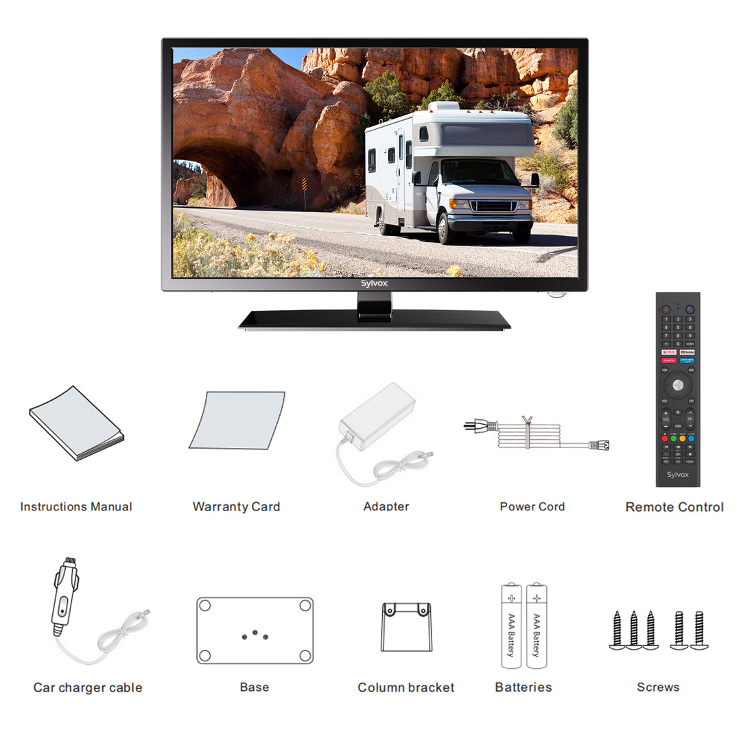 SYLVOX TV RV de 27 pulgadas, TV de 12 voltios, tienda de aplicaciones  incorporada, asistente de voz y reproductor de DVD, soporte de TV  inteligente