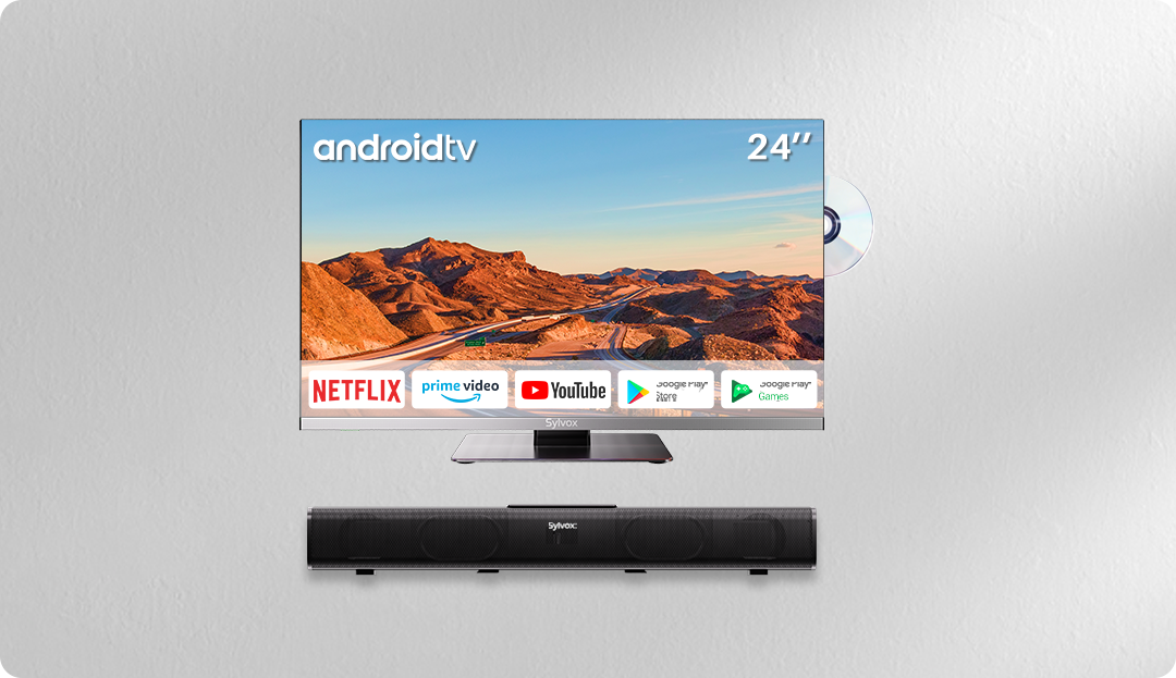  SYLVOX Smart TV de 27 pulgadas 12/24 voltios TV 1080P FHD RV TV  Android 11.0 reproductor de disco de video digital integrado con WiFi,  conexión inalámbrica y función de reducción de