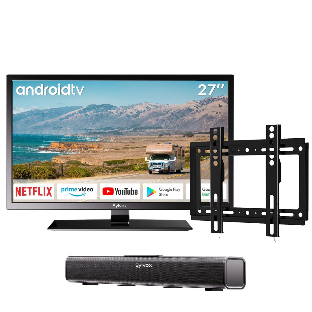 SYLVOX TV de 27 Pulgadas de 12/24 voltios Full HD RV TV, 1080p, Reproductor  de DVD Integrado y Radio FM, para el hogar, Caravana y Uso móvil