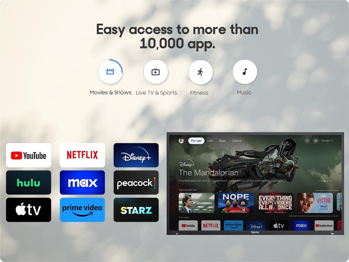 Google TV app selection and streaming features