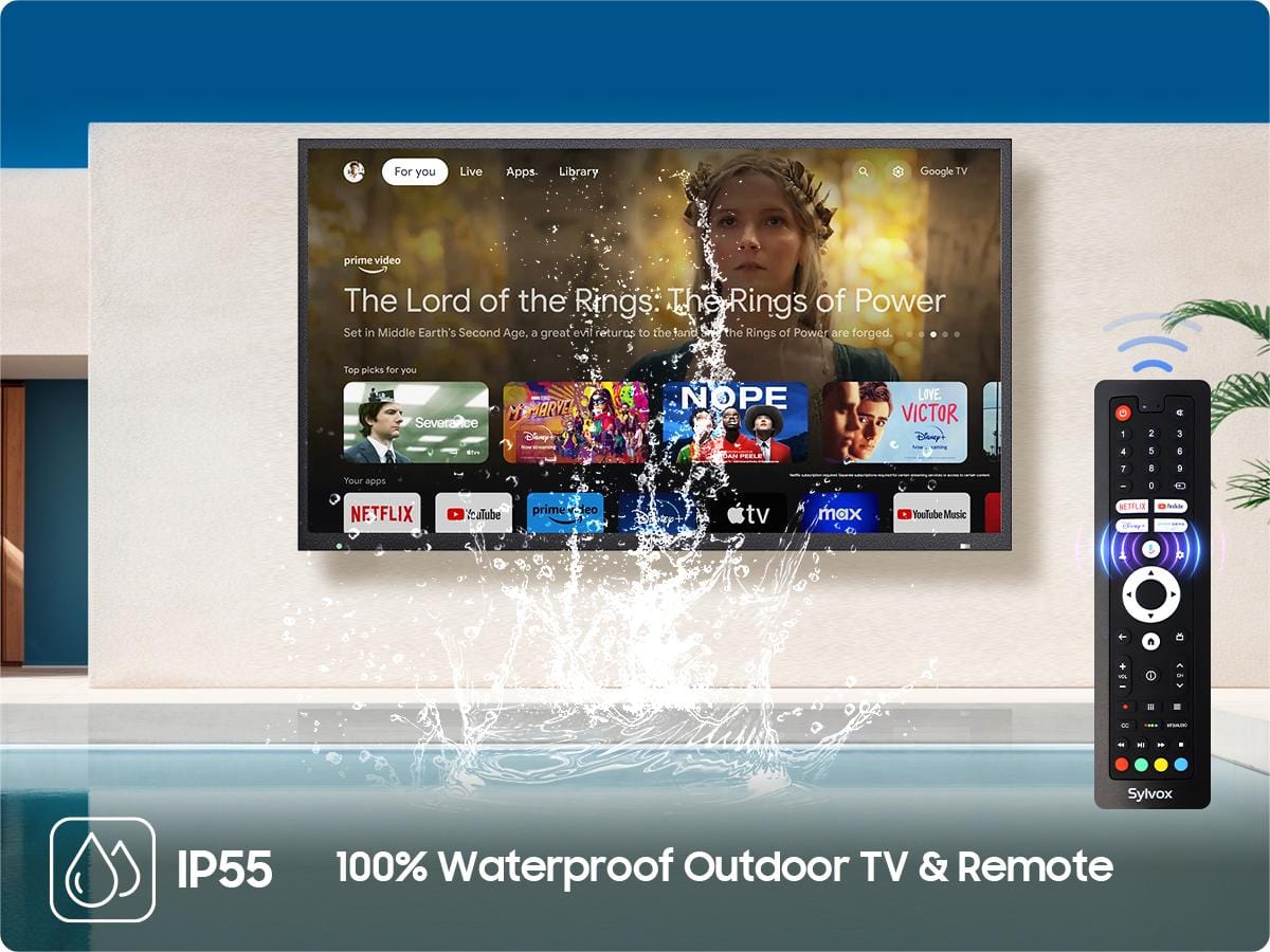 Outdoor television and remote designed for outdoor conditions