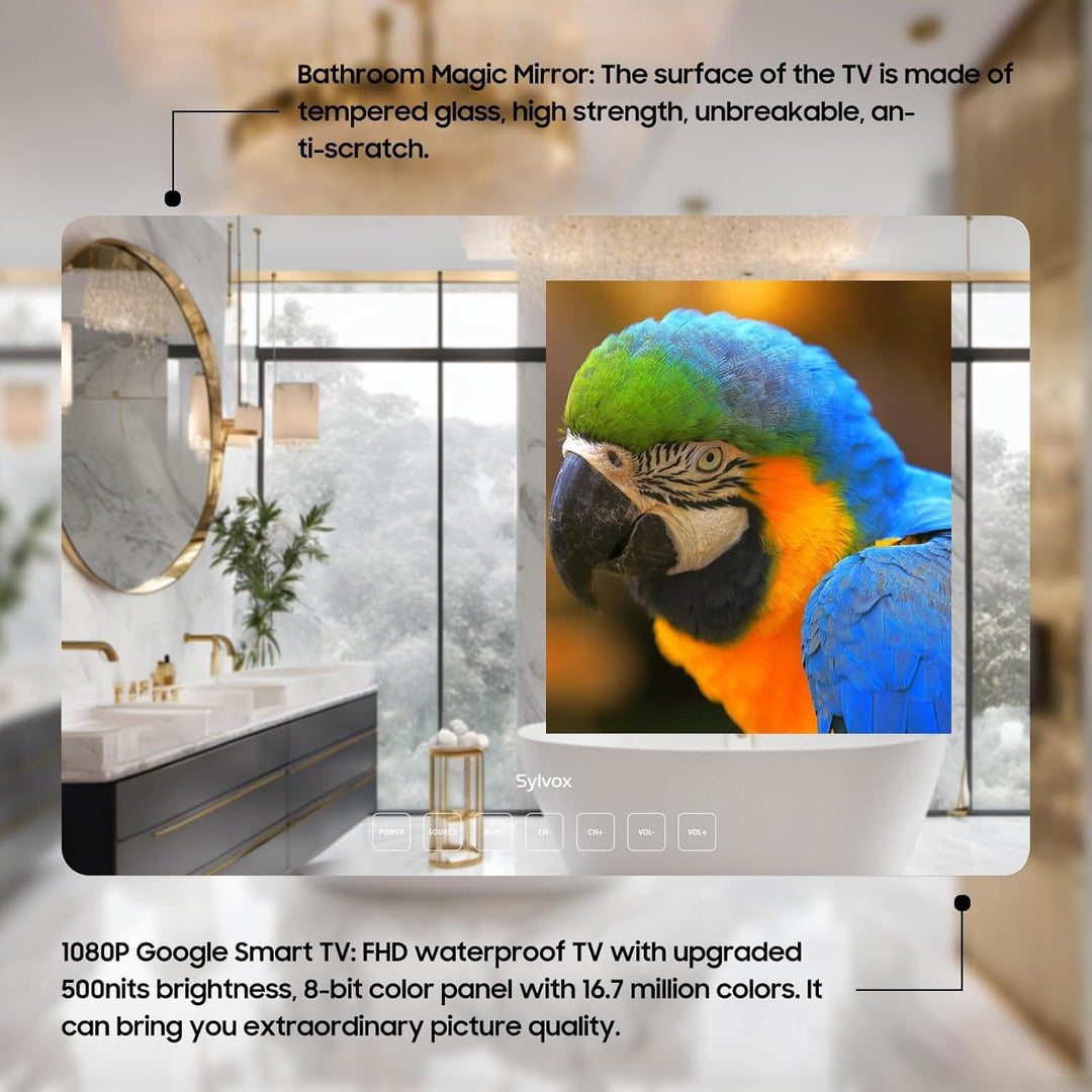24" Waterproof Smart Magic TV for Bathroom-On Wall Mirror TV