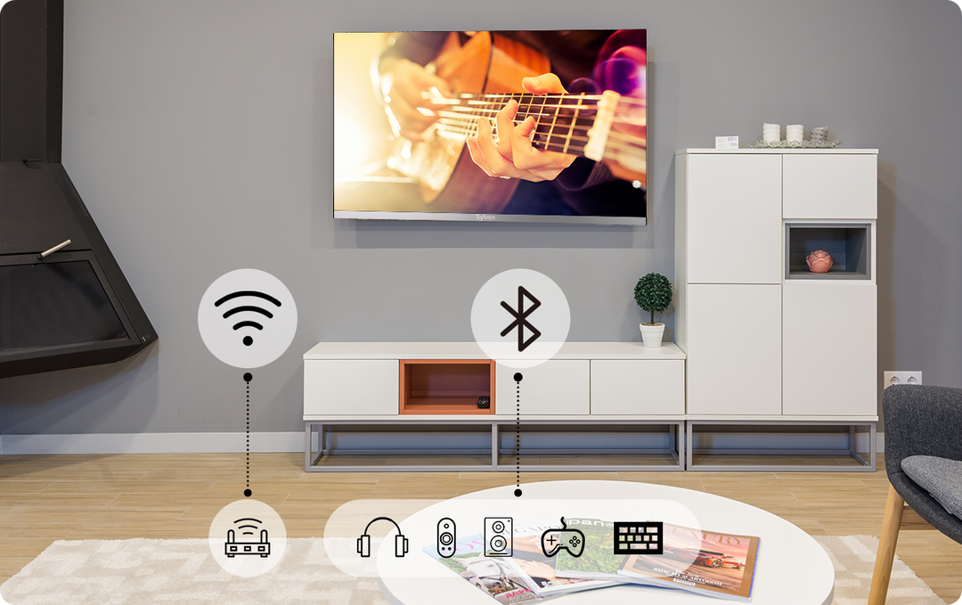 SYLVOX Televisor de 32 pulgadas de 12 voltios, Smart TV FHD 1080P,  reproductor de disco de video digital ARC CEC integrado, soporte de  conexión
