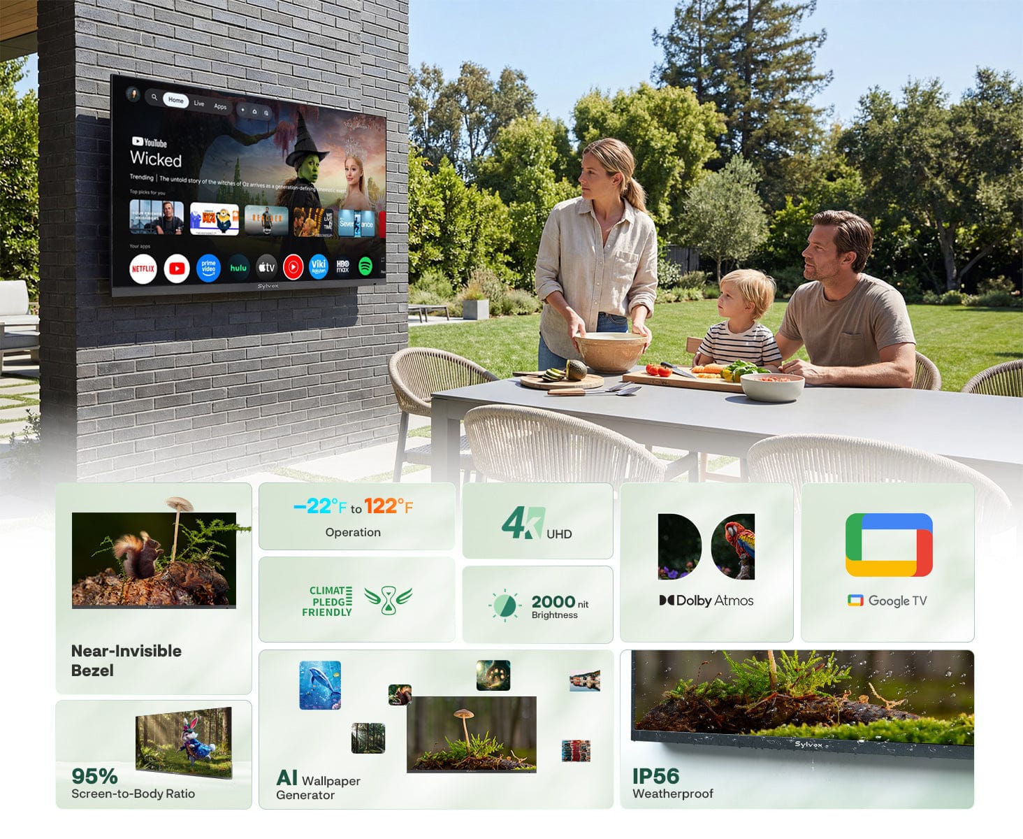 55″ Frameless Pro Full Sun Outdoor TV | Sylvox Waterproof Smart