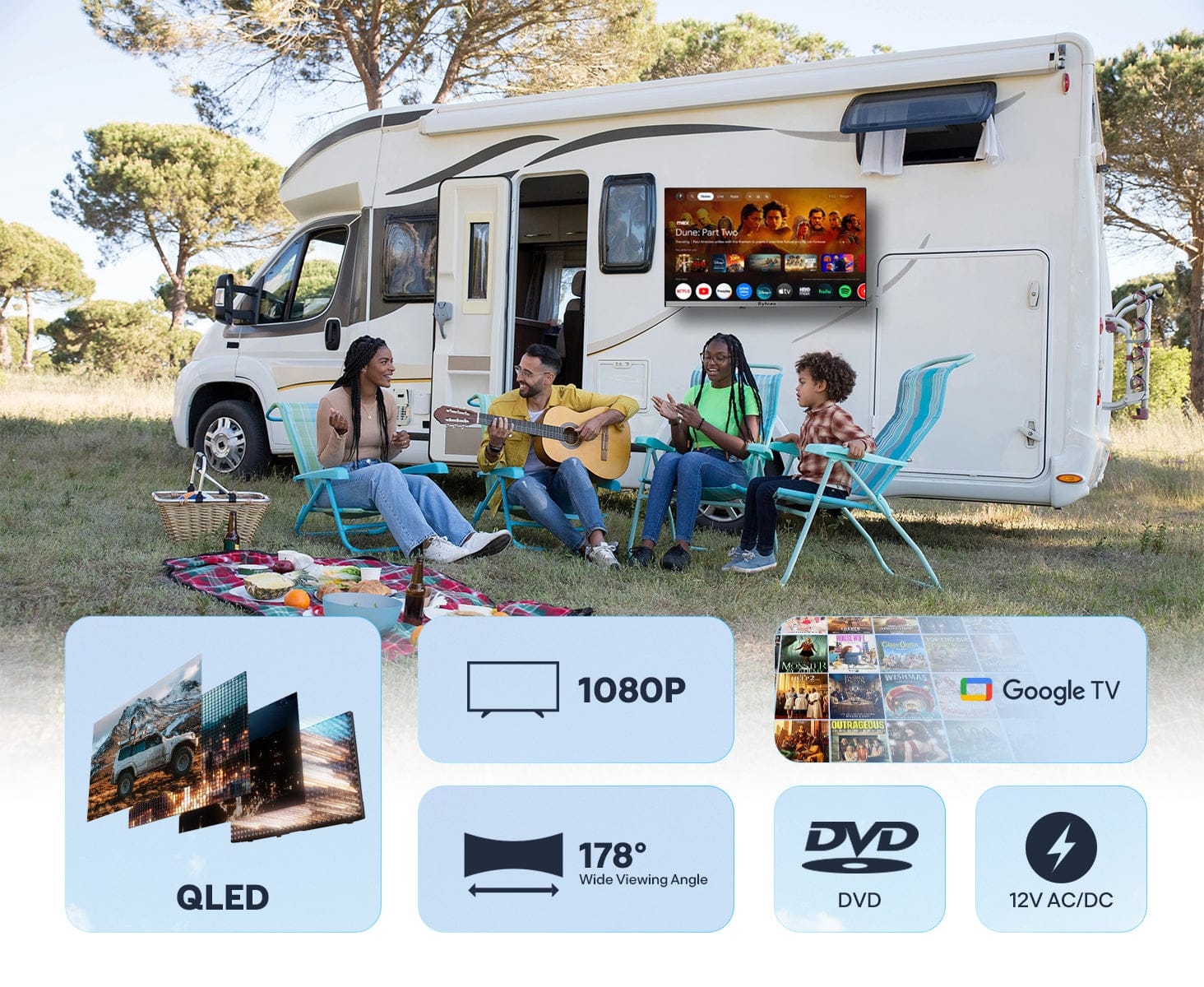 24″ Sylvox Limo QLED 12V TV | Waterproof Smart QLED TV for RV
